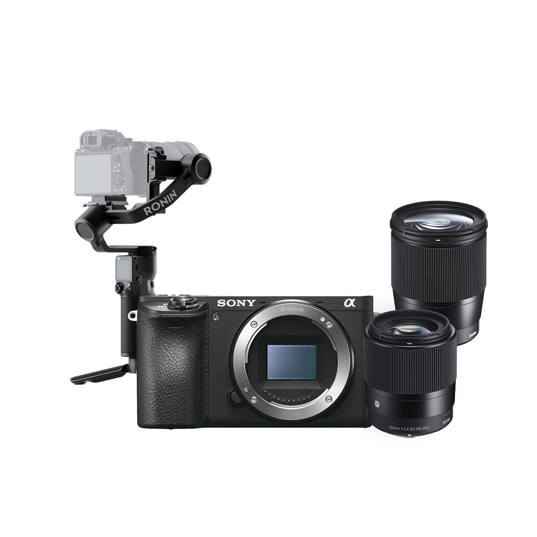 Sony A6400 + 2 Lensa Sigma + DJI RS 3 Mini